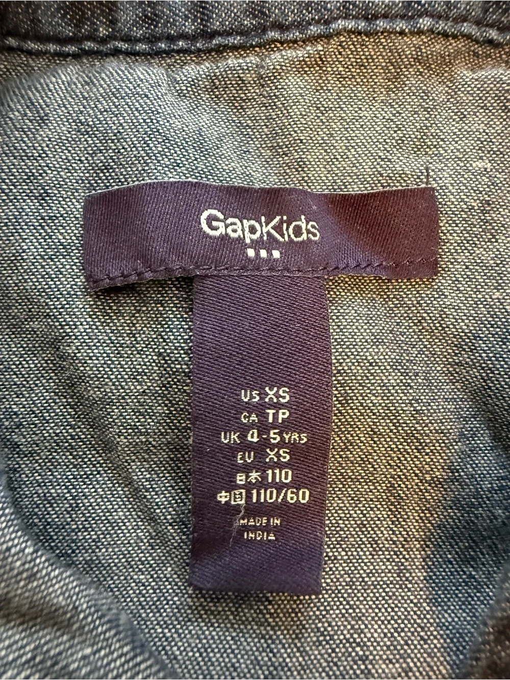 GAP Kids Navy Label on Dark Denim